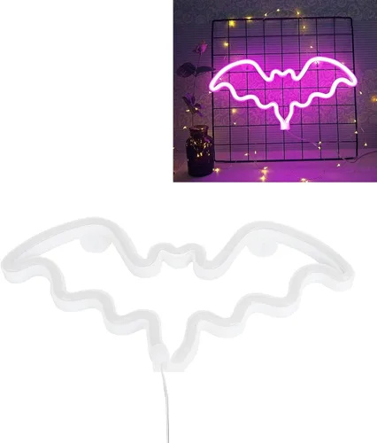 Miniatura 7 de Letrero de neón de murciélago de Halloween, decoración de Halloween, letrero de neón LED para decoración de pared, funciona con pilas para fiesta