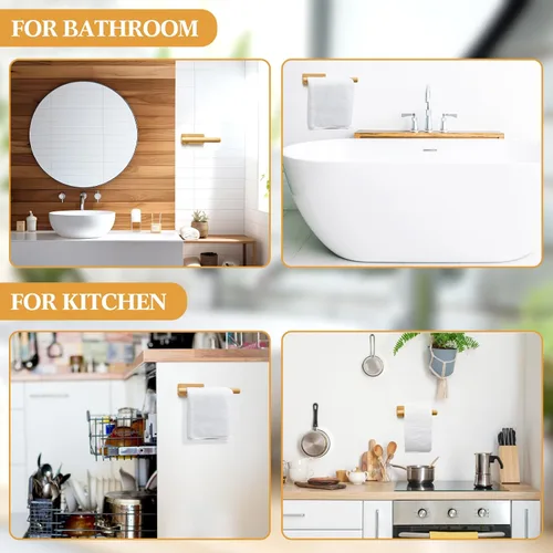 Miniatura 6 de Maxcheck 2 piezas de soporte de bambú para papel higiénico montado en la pared, toallero de madera, soporte para papel higiénico y toallero, juego