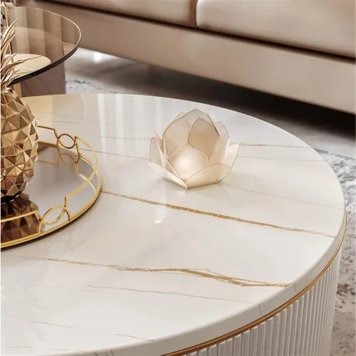 Miniatura 2 de Mesa de té para sala de estar, mesa de centro redonda moderna, juego de 2, mesa de centro circular con parte superior y cajón únicos, mesa central