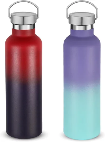 Miniatura 15 de Volhoply 24 onzas Botella de agua aislada con boca estándar con tapa de combinación de plástico y acero inoxidable, botellas de agua de 304 18/8