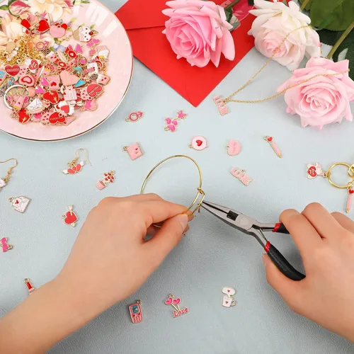 Miniatura 3 de SANNIX 110 dijes para el día de San Valentín, esmalte dorado para hacer joyas, colgantes rosados para hacer pulseras de San Valentín, collares