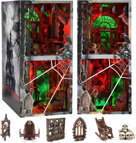 Miniatura 13 de fifijoy Kit de rincón de libros - Kit de casa de muñecas en miniatura DIY para adultos y adolescentes, decoración retro de estantería de restaurante