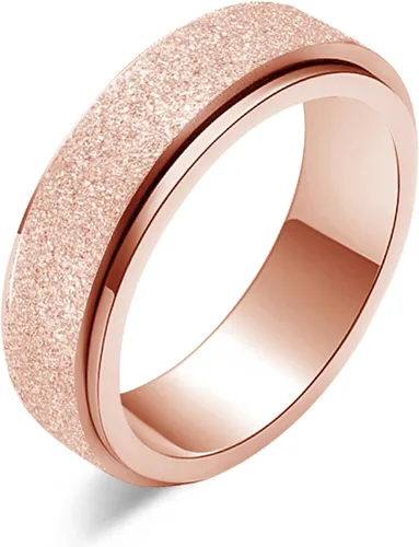 LAOYOU Anillo giratorio para aliviar la ansiedad y la ansiedad para mujer, acero inoxidable de 0.236 pulgadas, con purpurina, para aliviar el