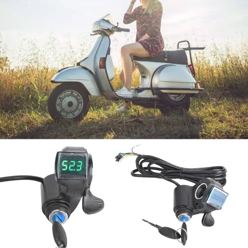 Miniatura 4 de Shanrya Empuñadura del acelerador de la pantalla LED de la bici eléctrica, DC0.8V-4.2V manija del acelerador del pulgar de la bicicleta eléctrica