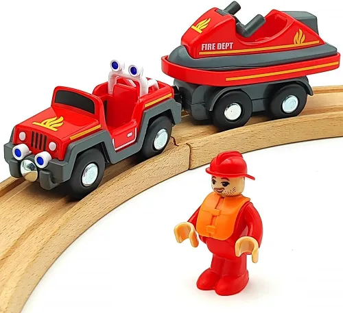 Miniatura 13 de Set de vagones de tren de madera con pista Accesorios para pista de tren con excavadora y camión volquete Vehículos pequeños Vagones de tren