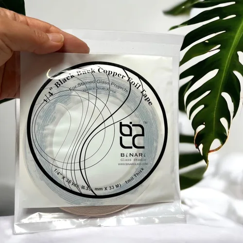 Miniatura 2 de BiNARi Glass Studio - Parte trasera negra de lámina de cobre de 1/4 de pulgada para vitrales (parte trasera negra)