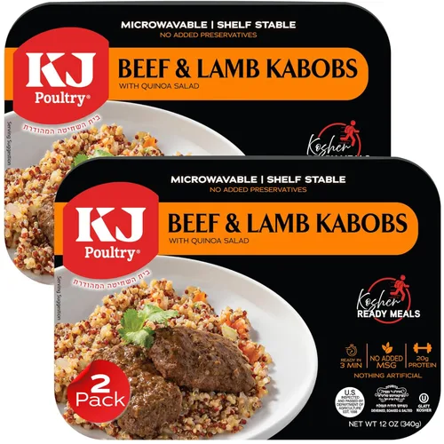 KJ Poultry Comidas listas Kosher – Brocheta de cordero y quinua, comidas de carne MRE listas para comer (paquete de 2) preparadas para entrada
