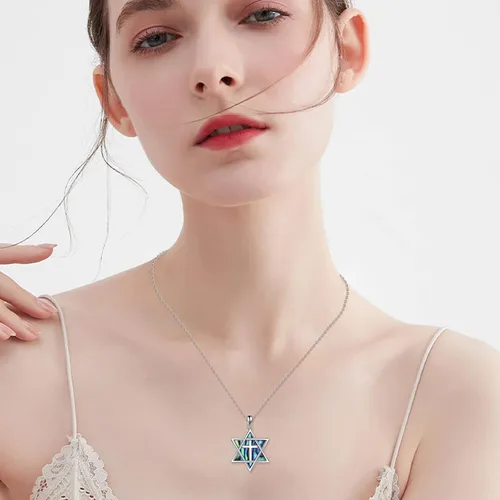 Miniatura 60 de YFN Collar de estrella de David de plata de ley, concha de abulón, árbol de la vida, joyería judía, regalos para mujeres y hombres