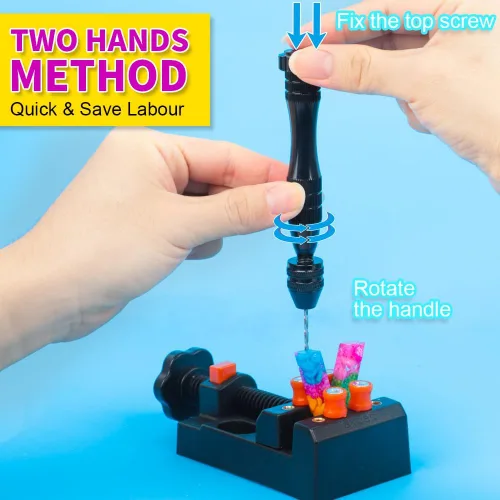 Miniatura 5 de LEOBRO Taladro manual para moldes de resina, tornillo de banco de 12 cm negro con 10 piezas de brocas de acero (0.8-3mm), para taladrar agujeros