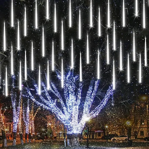 Miniatura 8 de iBaycon Luces de lluvia de meteoritos, carámbanos en cascada o gotas de lluvia, impermeables, de exteriores, conectables, temporizador, decoración