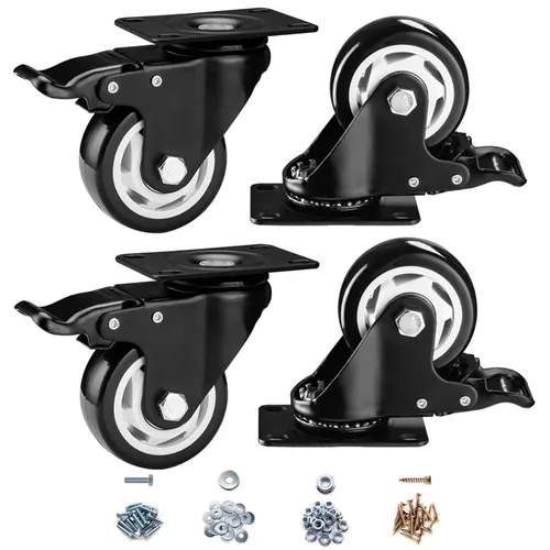 Miniatura 27 de Ruedas giratorias de 2 pulgadas con frenos, juego de 4 ruedas de bloqueo resistentes, ruedas negras que no se dañan para carrito de muebles de banco