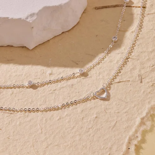 Miniatura 2 de Collar de corazón en capas de plata chapada en oro de 14 quilates para mujer, delicado y moderno colgante de corazón pequeño, collar de corazón
