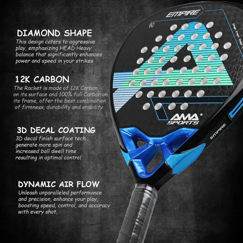 Miniatura 2 de AMA SPORT Raqueta de pádel Superficie de Fibra de Carbono con núcleo de espuma EVA Memory Flex Core Pádel Raqueta de Tenis Raqueta de Pádel Ligeras