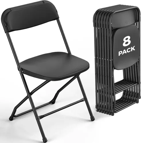 Miniatura 16 de Paquete de 2 sillas plegables de plástico negro, sillas plegables portátiles para exteriores con marco de acero, capacidad de 350 libras, sillas