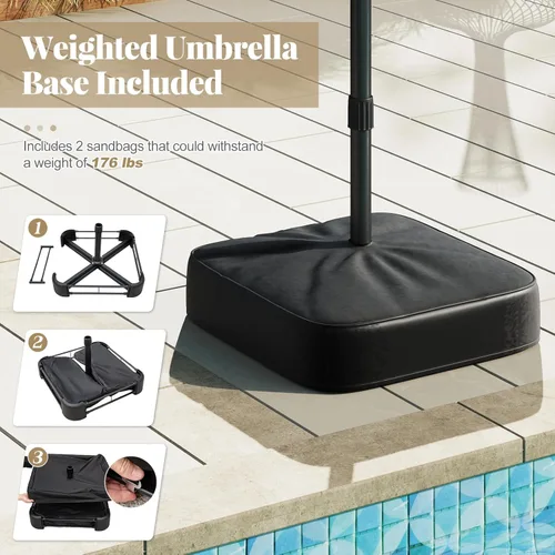 Miniatura 8 de Tangkula Sombrilla solar de doble cara de 15 pies para patio, sombrilla individual extragrande para exteriores con 48 luces LED, parte superior Beige