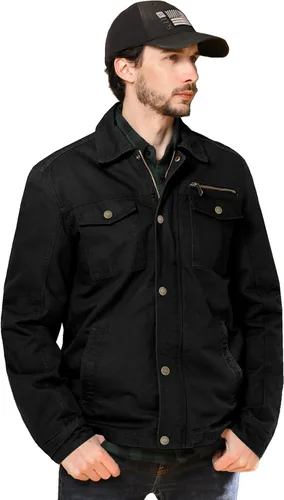 Miniatura 2 de WenVen Chaqueta de solapa militar de algodón de lona casual para hombre