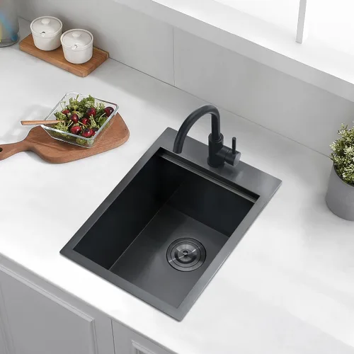 Miniatura 2 de Luckyhorse LH022S1520B - Fregadero de barra de cocina negro con caída de 15 pulgadas, calibre 16, acero inoxidable, color negro