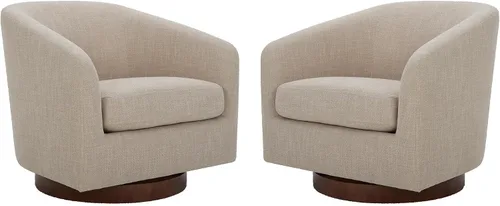 Miniatura 11 de CHITA - Silla decorativa giratoria con diseño de barril tapizada, certificada FSC, para sala de estar, completamente ensamblada, beige lino Lino