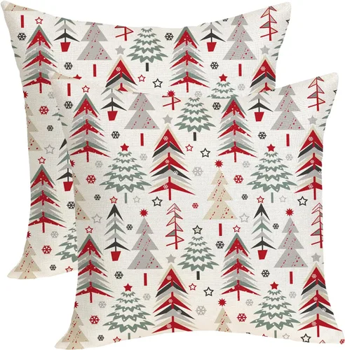 Miniatura 23 de Fundas de almohada navideñas de 18x18 pulgadas, paquete de 2, cuadros búfalo rojo y negro con ciervo, fundas de almohada decorativas, decoración