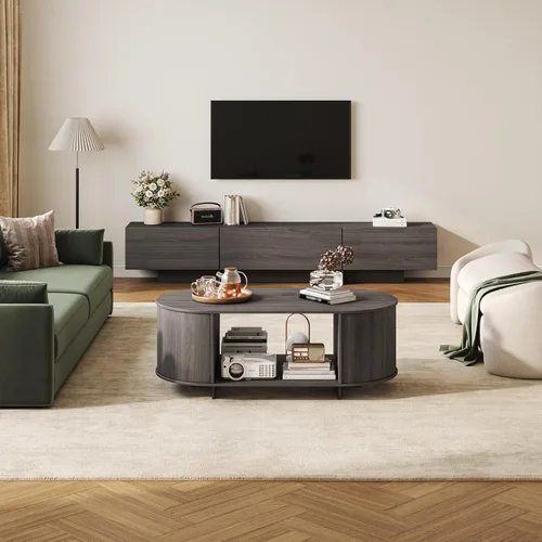 Miniatura 14 de Juego de Mesa de Centro y Soporte para TV de 2 Piezas, Centro de Entretenimiento con 2 Cajones, Consola de TV Moderna de 78.7'', Mesa de Centro Gris