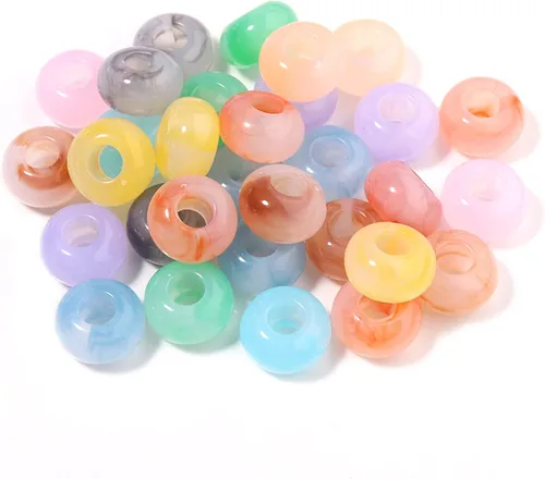 Xeahung 100 cuentas de cristal acrílico, cuentas redondas agrietadas para hacer joyas, pulseras, cuentas espaciadoras de agujeros grandes para