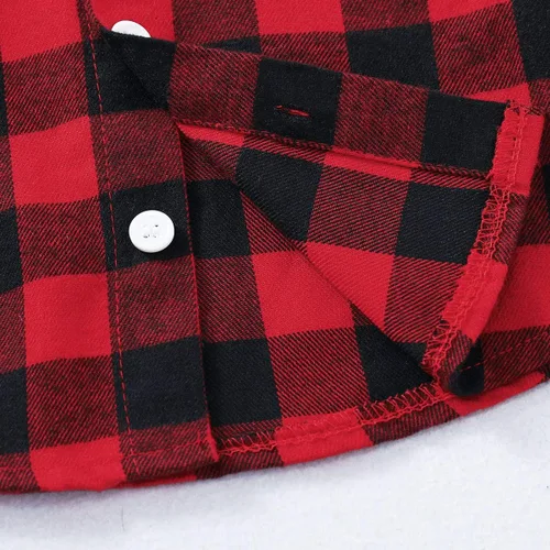 Miniatura 5 de MAMAMI Conjunto de 2 piezas de camisa de franela a cuadros rojos para bebés, niños y niñas, cintura elástica, agujeros rasgados, pantalones