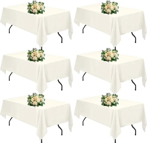 Miniatura 17 de FINDYOU - Paquete de 6 manteles blancos rectangulares de 60 x 84 pulgadas para mesas rectangulares de 6 pies. Manteles de poliéster lavables