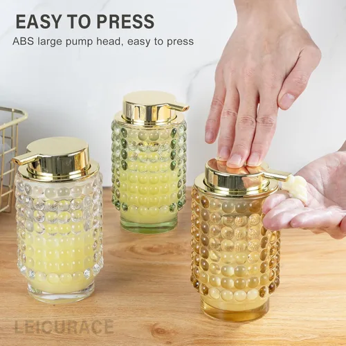 Miniatura 3 de Dispensador de jabón líquido de vidrio, dispensador de líquido rellenable con bomba dorada, dispensador de jabón para las manos para baño, cocina