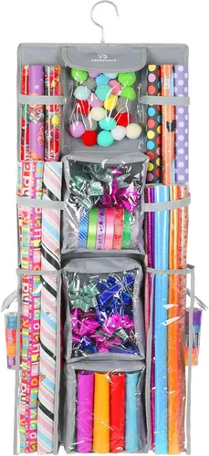 Miniatura 8 de Freegrace Organizador de papel de regalo colgante de doble cara – Bolsa grande de almacenamiento de papel de regalo de 16 x 41 pulgadas – Bolsa