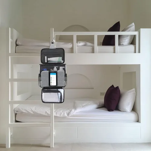 Miniatura 8 de Funambulist Carrito de ducha de gran capacidad portátil para dormitorio, esencial para estudiantes universitarios, niñas/chicos (gris)