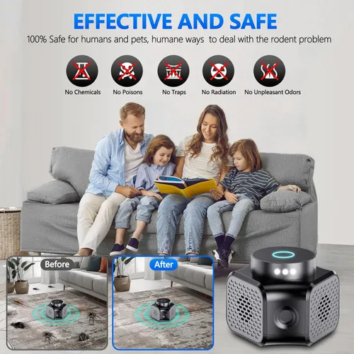 Miniatura 5 de Repelente de ratones, enchufe ultrasónico, repelente de ratones de 360° para interiores con dispositivo disuasorio de roedores de ardillas 4 en 1