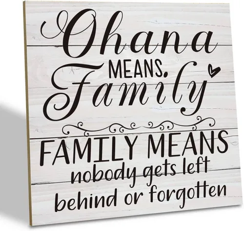 Miniatura 15 de Placa de Madera Familiar, "La Familia Significa Que Nadie Se Queda Atrás o Se Olvida", 15.7x15.7 cm Cartel de Arte de Mesa, Decoración de Cita