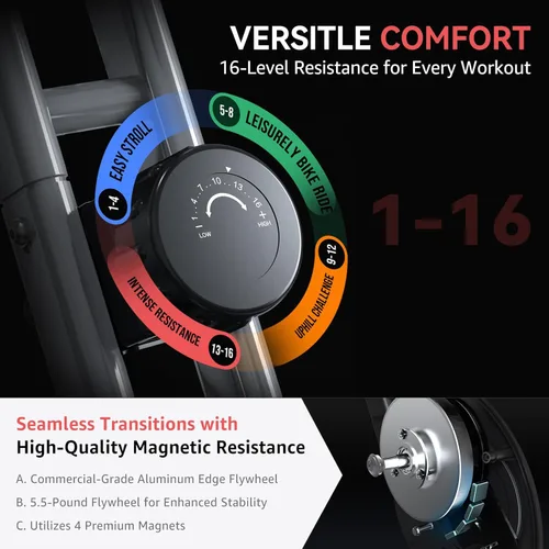 Miniatura 2 de Bicicleta estática de interior para el hogar con resistencia magnética de 16 niveles, bicicleta de ciclismo plegable ligera con 70% premontada