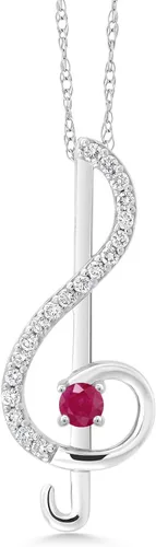 Gem Stone King Keren Hanan Inspired by Music - Colgante redondo de 031 quilates rubí rojo GH cultivado en laboratorio oro blanco de 10 quilates