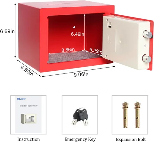 Miniatura 4 de Jssmst Caja de seguridad pequeña para dinero, mini caja fuerte de 0.23CF con teclado electrónico, caja con cerradura para seguridad del hogar
