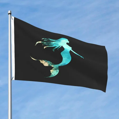 Miniatura 2 de Bandera de jardín con diseño de sirena de animales marinos y océanos de 2 x 3 pies, banderas voladoras de poliéster duradero con ojales