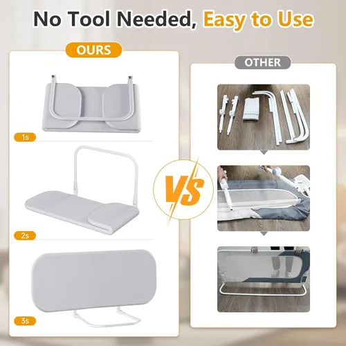 Miniatura 4 de Rieles de cama para niños pequeños para viajes, barandilla de cama portátil para cuna, camas individuales, queen, matrimonial, king, fácil