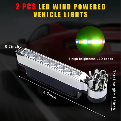Miniatura 2 de Dickno 2 piezas de luces para vehículos con energía eólica, 8 LED impermeables para automóvil con energía eólica para uso diurno, luces LED diurnas