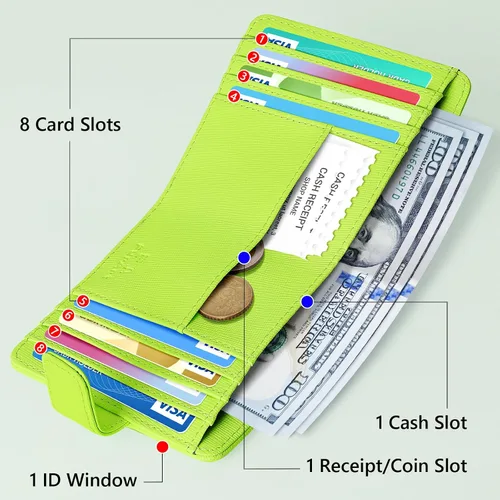 Miniatura 2 de FurArt Cartera plegable para mujer con 9 ranuras, bloqueo RFID, ventana de identificación, cartera compacta con llavero