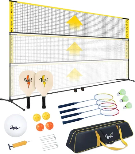 Miniatura 8 de Juego de red portátil todo en uno de 10 pies de bádminton, pickleball y voleibol para niños, media cancha