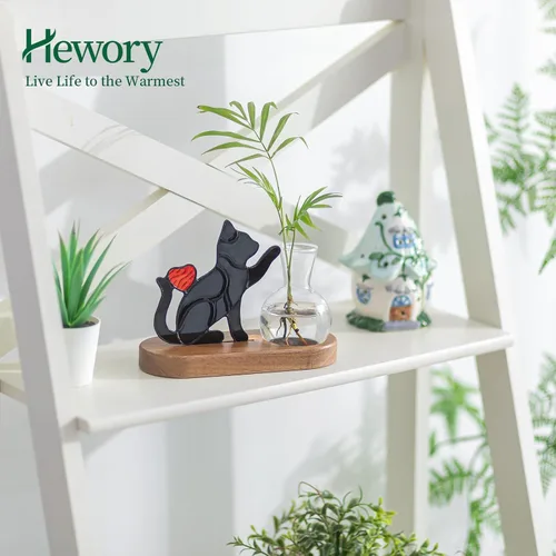 Miniatura 2 de Hewory Estaciones de propagación de gatos hechas a mano: maceta negra para gatos con soporte de madera para decoración de escritorio para amantes