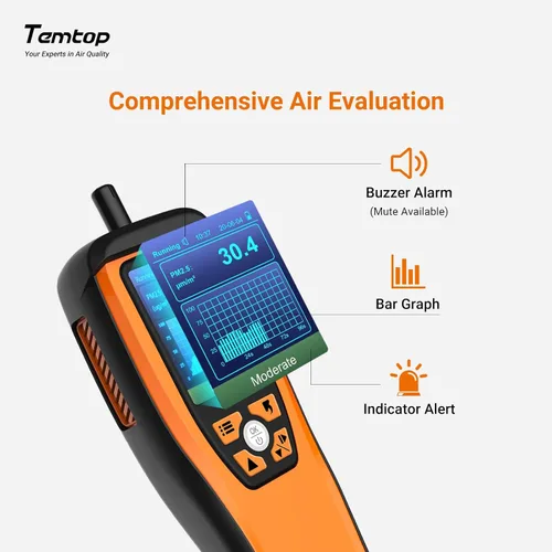 Miniatura 6 de Temtop Monitor avanzado de calidad del aire para CO2, PM2.5, PM10, con alarma de audio, información de temperatura y humedad, además de exportación