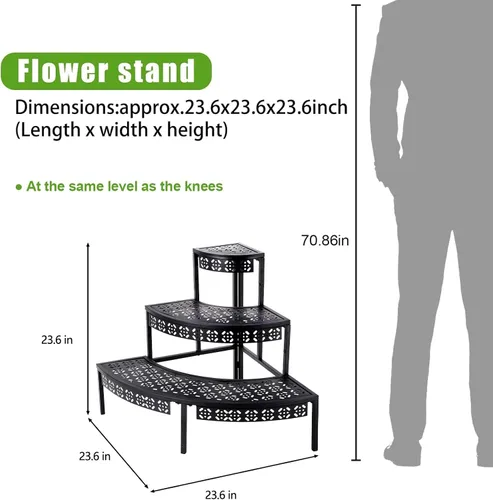Miniatura 2 de Soporte para plantas de 3 niveles semicircular, estante organizador de macetas de flores de un cuarto redondo, soporte de exhibición de plantas al