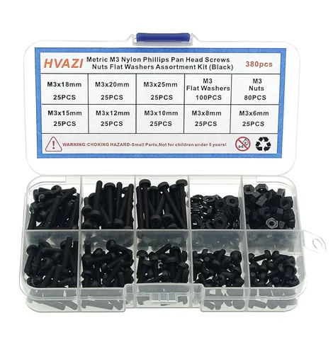 Miniatura 11 de Juego surtido de tornillos métricos M6 de nylon Phillips de cabeza plana (negro)