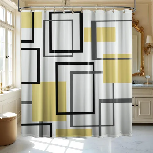 Miniatura 8 de Cortina de Ducha en Blanco y Negro Geométrica Cortinas de Ducha para Decoración de Baños de Hombres Juego de Cortina de Baño en Negro Blanco y Gris