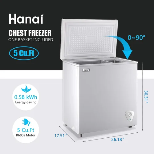 Miniatura 2 de Congelador de cofre compacto de 5.0 pies cúbicos con termostato ajustable, puerta que se abre por arriba con cesta de almacenamiento extraíble