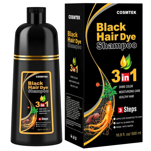 Champú de tinte para cabello negro, para cabello gris, champú de color para mujeres y hombres, 3 en 1 (16.9 onzas líquidas)