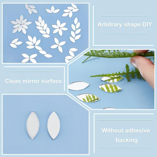 Miniatura 5 de OLYCRAFT 300 piezas de lágrima y hoja de artesanía espejos pequeños azulejos de espejo mini azulejos de espejo de vidrio DIY espejo lágrima mini