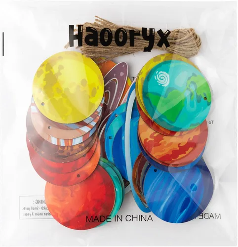 Miniatura 8 de Haooryx 34 piezas de adornos colgantes de madera del espacio exterior, adornos temáticos del sistema solar, Tierra, Saturno, Júpiter, colgantes