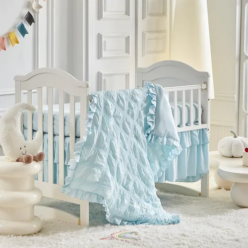 Miniatura 13 de UOZZI BEDDING - Juego de ropa de cama para cuna de 3 piezas con edredón acolchado con volantes para bebé, con sábana ajustada y almohada - Ropa